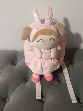 Plush Bunny Doll Kids Backpack - Pink